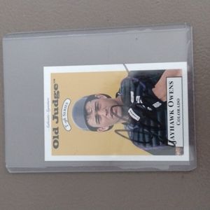 Jayhawk Owens autographed baseball card in protective cover